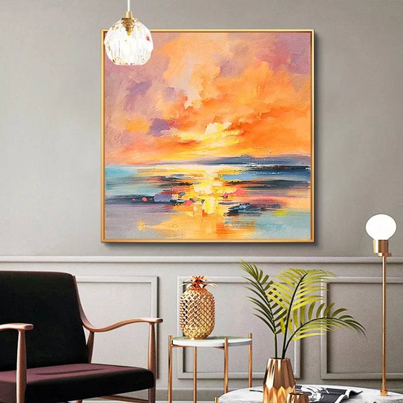 Pink Hand-painted Sea Contemporary Abstract Canvas Artwork 89ILQ